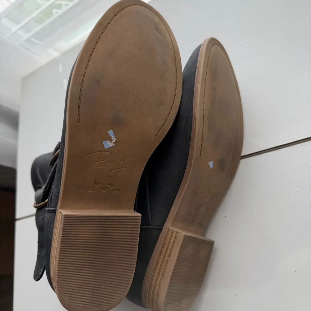 Roxy Charcoal Ankle Boots with Buckle Accents - Picture 15 of 15